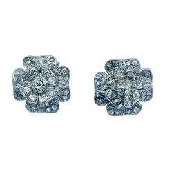 Clover Earrings Diamond 18k White Gold Estate Jewelry