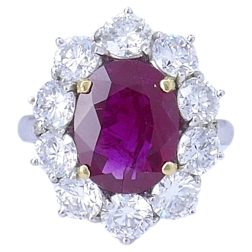 Vintage Burma Ruby Diamond Gold Cluster Ring AGL Jewelry