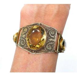 Antique Gold Citrine Filigree Bracelet