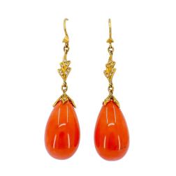 Cathy Waterman Drop Earrings 22k Gold Diamond Coral