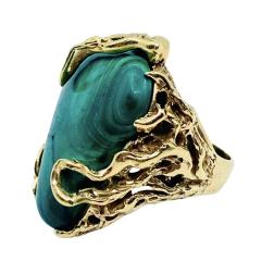 Malachite Ring 14k Gold Artisan Jewelry