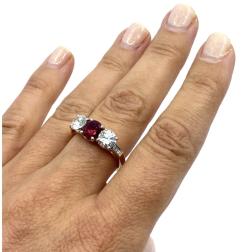 Vintage Three Stone Ring Gold Ruby and Diamond Engagement