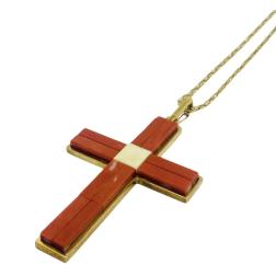 Coral Cross Pendant Vintage  Gold