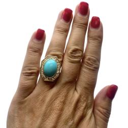 Vintage Turquoise Ring 14k Gold Octagon Shape