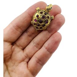 French Vintage Turtle Brooch 18k Gold Ruby