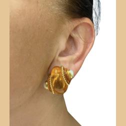 Vintage Verdura Snail Amber Earrings Pearl 18k Gold