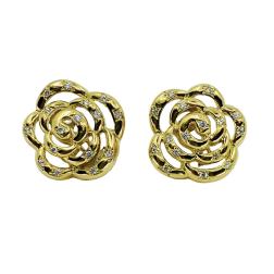 Van Cleef & Arpels Gold Diamond Camellia Earrings