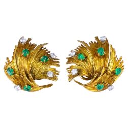 Vintage Chaumet Gold Earrings Emerald Diamond Estate Jewelry