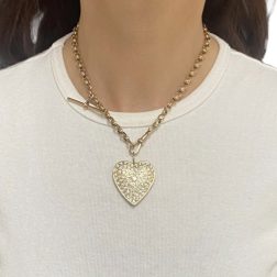 Antique Chain Necklace 9k Gold Diamond Heart 14K Gold Pendant
