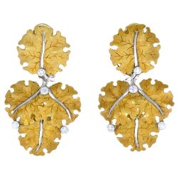 Federico Buccellati Leaf Design Gold Diamond Earrings