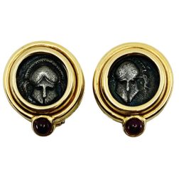 Vintage Bulgari Earrings Monete Ancient Coins Gold Ruby